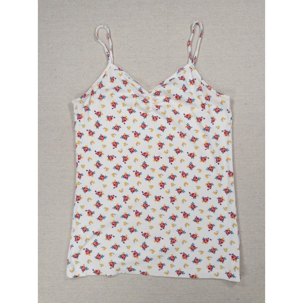No Boundaries Ivory Floral Ribbed Cami Top Large 11-13 NJ19T121CB
